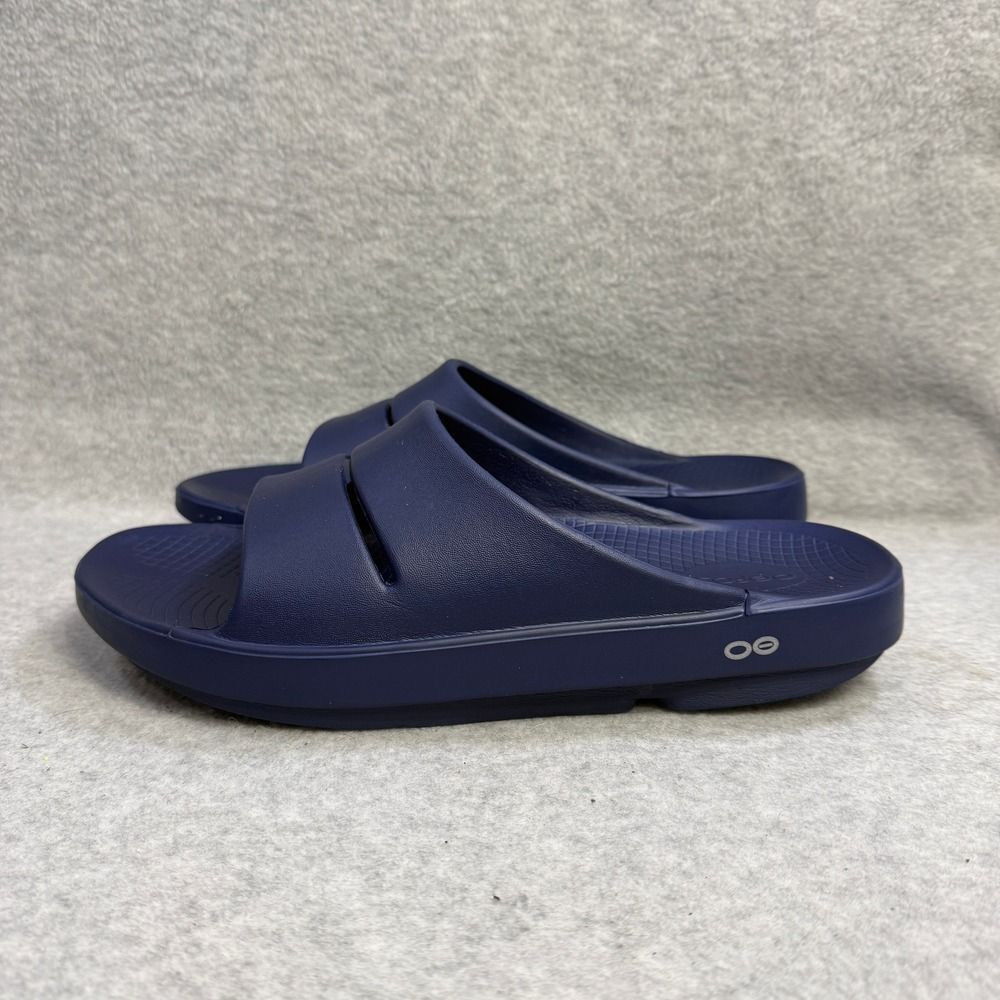 OOFOS OOahh Slides Mens Size 11 Navy Blue Slip On Comfort Recovery Slides Sandal